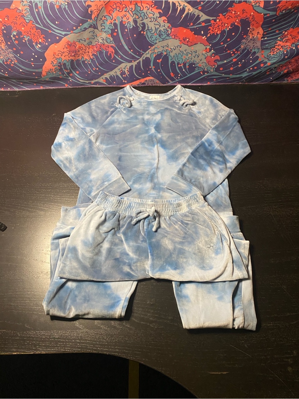 btween Light Blue Tie-Dye Kids Pajama Set - Long Sleeve Top & Jogger Pants